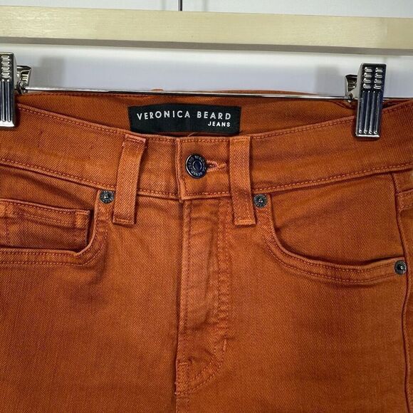 Veronica Beard Rust Raw Hem Carly Kick Flare High Rise Denim Jeans Size 24 - Picture 2 of 9